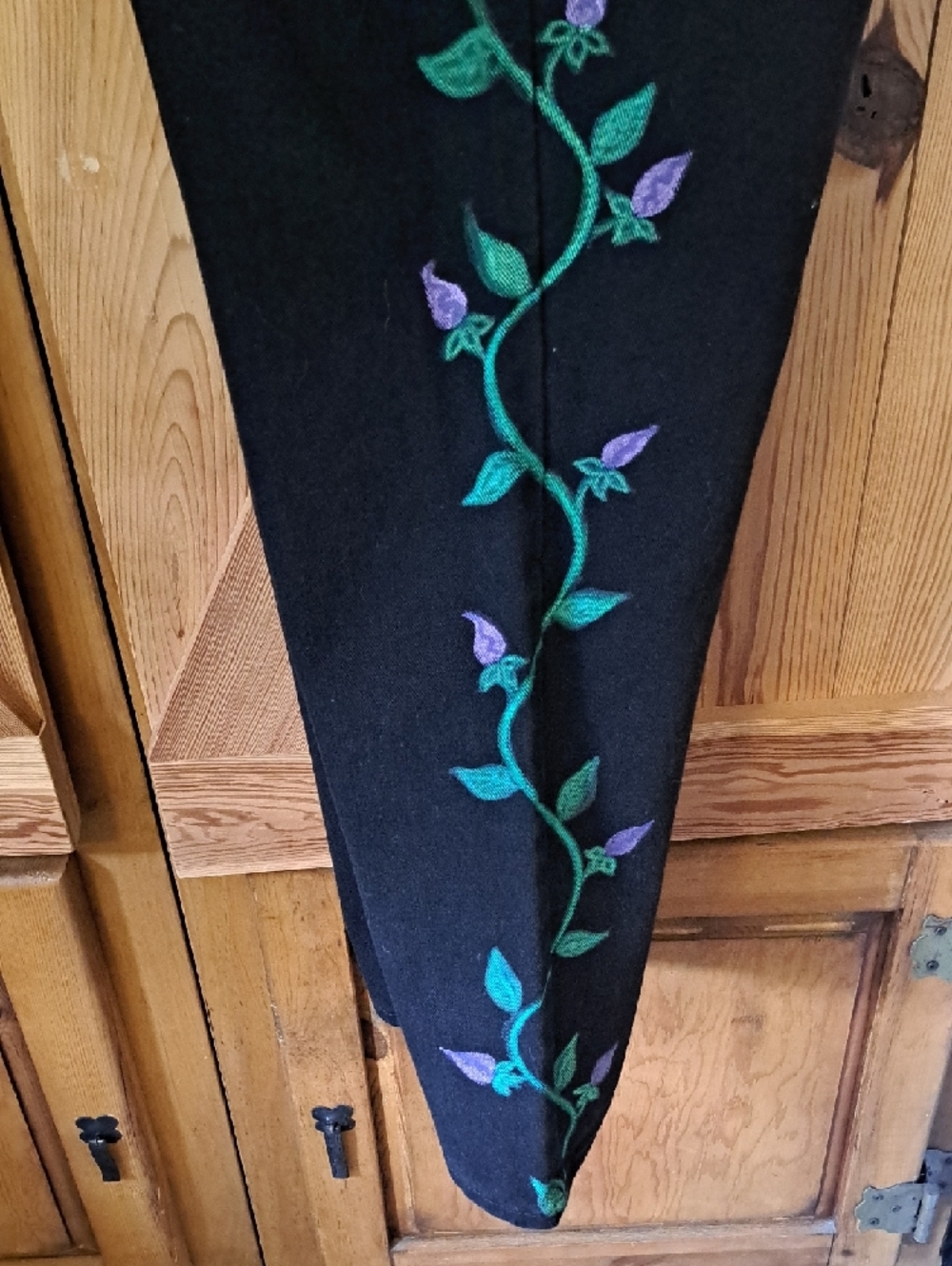 Hand Painted Black Jeans with Blue Butterfly & Vines  Flowers - Picture 5 of 11